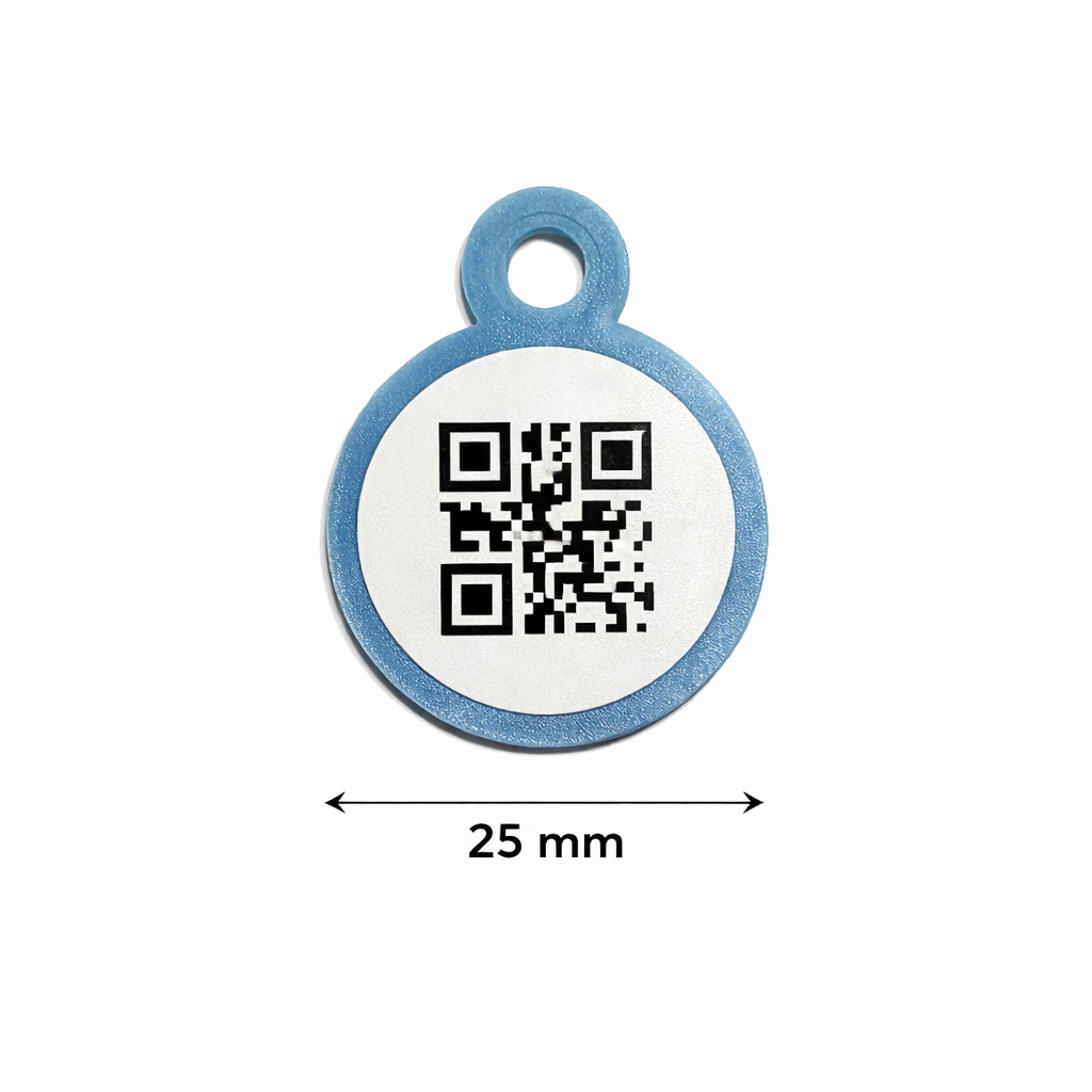 Bild på turkos bricka med QR-etikett
